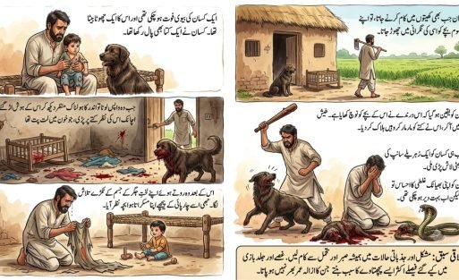 یہ کہانی ایک دوسرے نقطہ نظر سے بھی دیکھی جا سکتی ہے، جو وفاداری اور قربانی پر مرکوز ہے: ایک کسان کی بیوی وفات پا چکی تھی اور اس کے لیے اس کا چھوٹا بچہ اور پالتو کتا ہی سب کچھ تھے۔ وہ اپنے کتے پر بے پناہ بھروسہ کرتا تھا۔ جب وہ کھیتوں پر جاتا، تو وہ جانتا تھا کہ اس کا بچہ کتے کی حفاظت میں ہے۔ ایک دن، ایک زہریلا سانپ گھر میں گھس آیا اور بچے کے جھولے کی طرف بڑھنے لگا۔ وفادار کتے نے اپنی جان خطرے میں ڈال کر سانپ سے مقابلہ کیا۔ شدید لڑائی کے بعد، کتے نے سانپ کو مار ڈالا، لیکن اس کا اپنا منہ اور جسم سانپ کے خون سے آلودہ ہو گیا۔ جب کسان واپس آیا اور کتے کے خون آلود چہرے کو دیکھا، تو وہ بدگمانی کا شکار ہو گیا۔ اس نے سوچا کہ کتے نے اس کے بچے کو نقصان پہنچایا ہے۔ غصے کے اندھے ہو کر، اس نے اپنے سب سے وفادار دوست کو جان سے مار ڈالا۔ جب اسے سچ معلوم ہوا، تو اسے اپنی جلد بازی پر ایسا پچھتاوا ہوا جس کا ازالہ کبھی نہیں ہو سکتا تھا۔